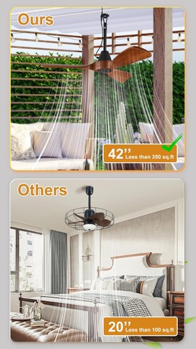 3 Blades Wood Outdoor Ceiling Fan for Patios, Farmhouse Rustic Ceiling Fans, ... - Picture 4 of 9