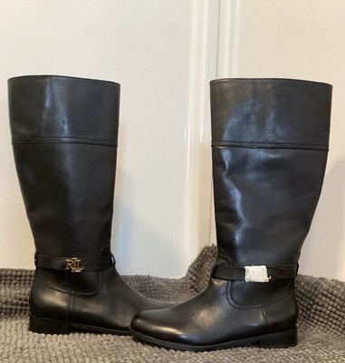 Ralph Lauren Boots Baylee Tall Knee High Black Leather Riding Size 8B RLL