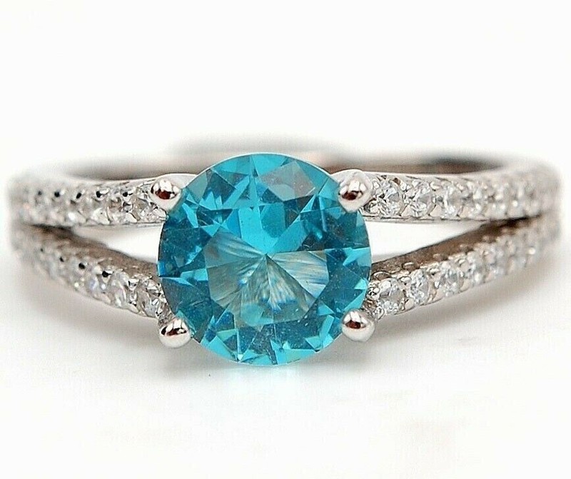 3CT Heat Treated Blue Topaz 925 Solid Sterling Silver Ring Sz 6 U4-7