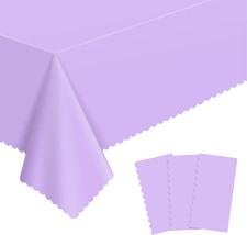 3 Pack Lavender Plastic Tablecloth, 54 X 108Inch Disposable Light Purple Scallop