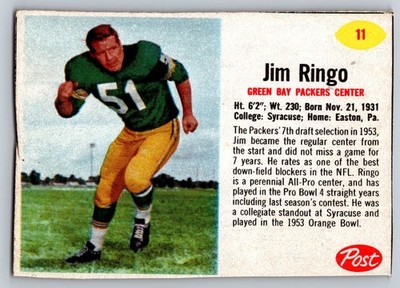 1962 Post Football - #11 - Jim Ringo - Green Bay Packers- Hand Cut - F0477