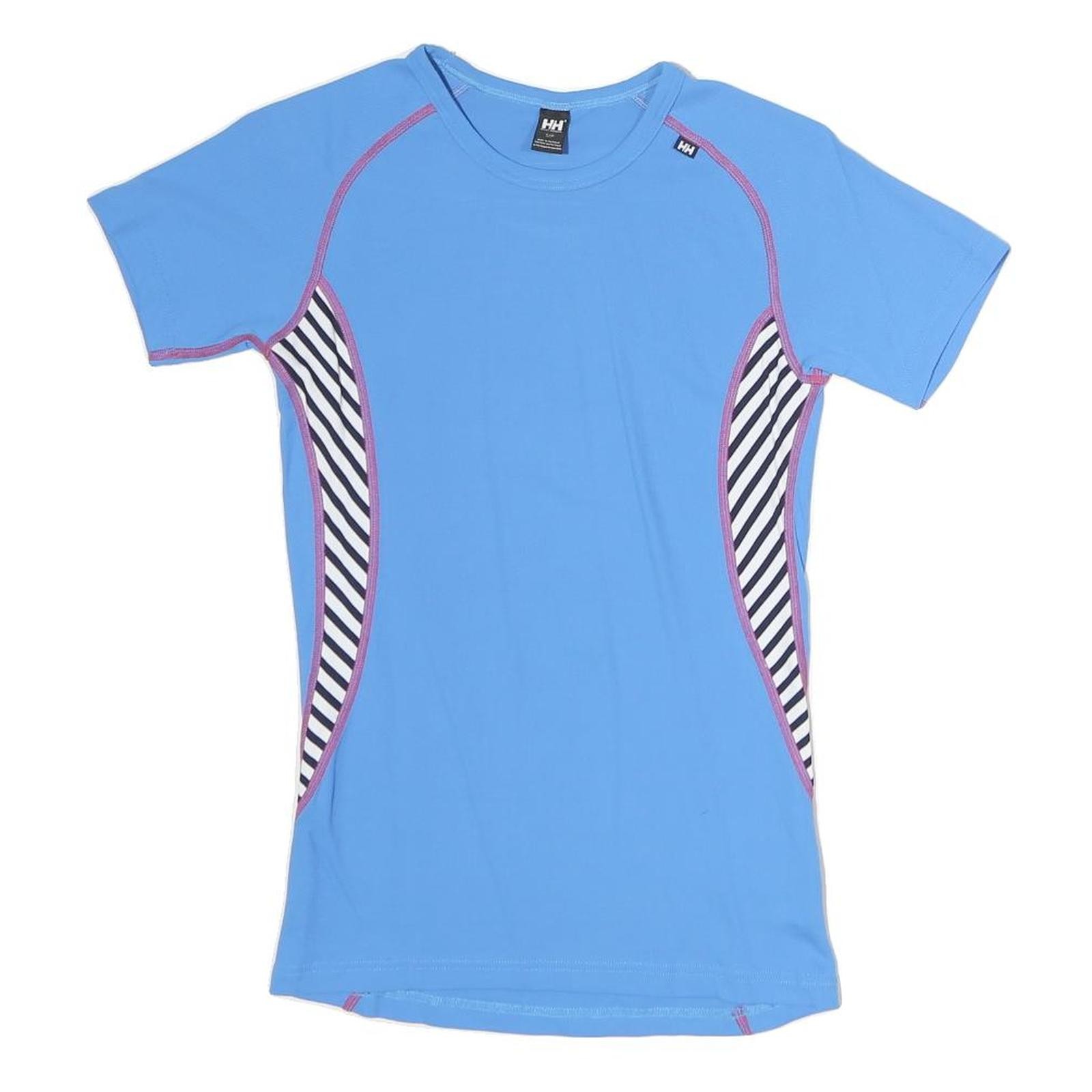 HELLY HANSEN Mujer Azul y Negro Rayas Gráfico Camiseta S Corto Manga Codo Cuello
