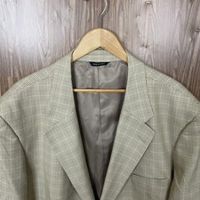 CM Silver Edition Sport Coat Mens 56L Beige Houndstooth Check Polyester Rayon