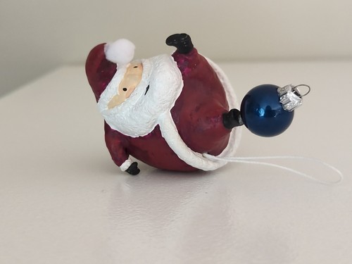 Signed Whimsical Fat Santa Claus On His Back Christmas Ornament Resin - Picture 2 of 11