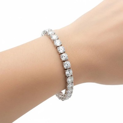 10 Carat Round Cut CREATED Diamond Tennis Bracelet, 14k White SILVER , 7 inch