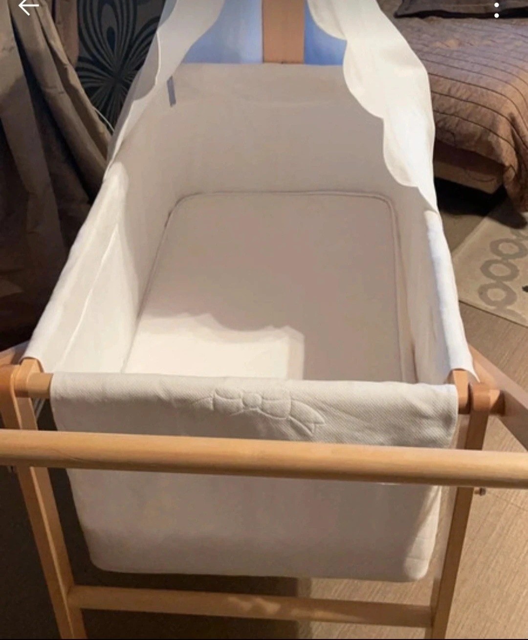 Culla/Lettino Neonato in Legno con Ruote e Velo Cappottina Bianco Naturale foto 6