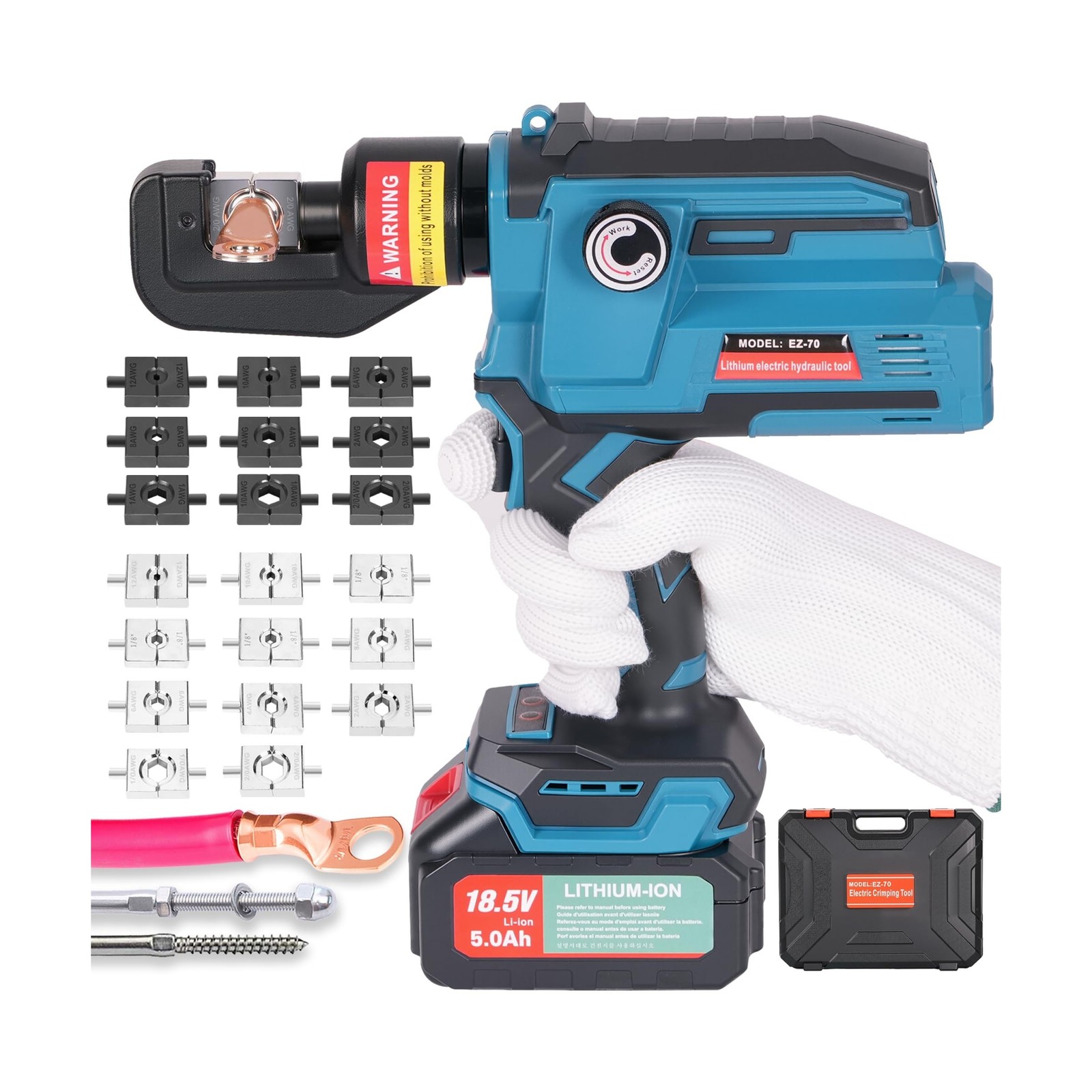 AMZCNC Electric Hydraulic Cable Lug Crimping Tool, 12 AWG to 2/0 AWG Terminal...