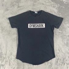 Gymshark T Shirt Mens M Black Block Logo Curved Hem Gym Performance Stretch