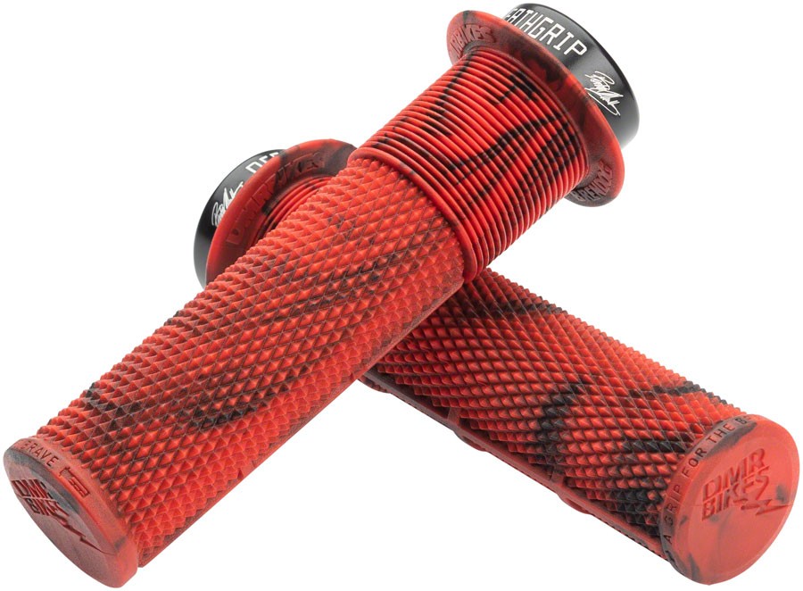 DMR DeathGrip Flanged Bike Grips - Lock-On, Kraton Rubber, Marble Red, 29.8mm
