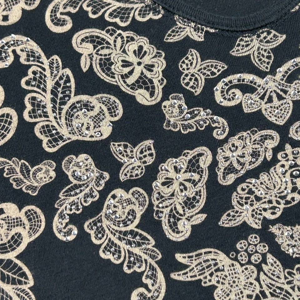 Camisa Cactus Bay para mujer mediana negra floral estrás manga 3/4 hecha en EE. UU. Foto 3 de 4