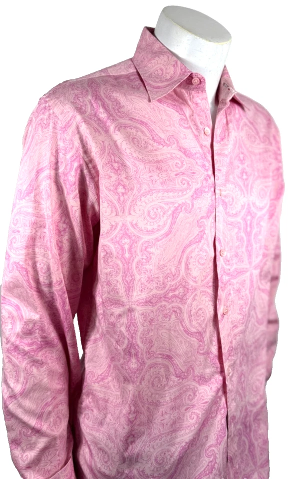 Camisa Ted Baker London Diseñador Rosa Paisley Floral Manga Larga Puño Abatible Talla 4 Foto 3 de 4