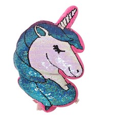 Justice Sparkly Unicorn Pillow Reversible Sequin Pink Purple Plush Cushion 18"