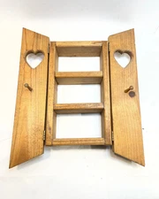 Vintage Country Wood Wall Curio Shelf Spice Rack Heart Eyelet Primitive