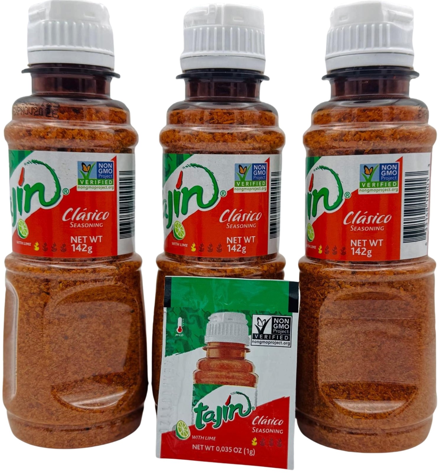 Tajin Chilli & Lime Seasoning 142g - Pack of 3 + Bonus Sachet for Snacks & BBQ