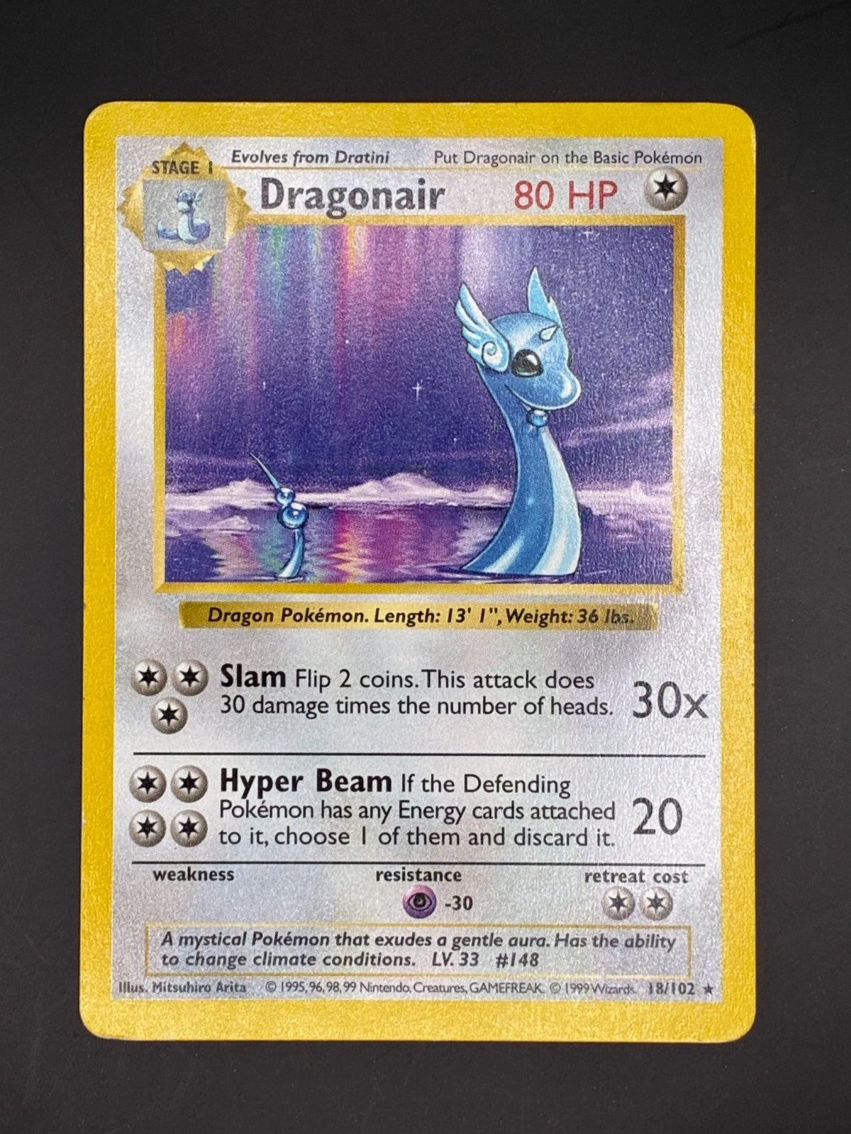 Pokémon 1999 Base Set Shadowless Dragonair Rare 018/102 MP