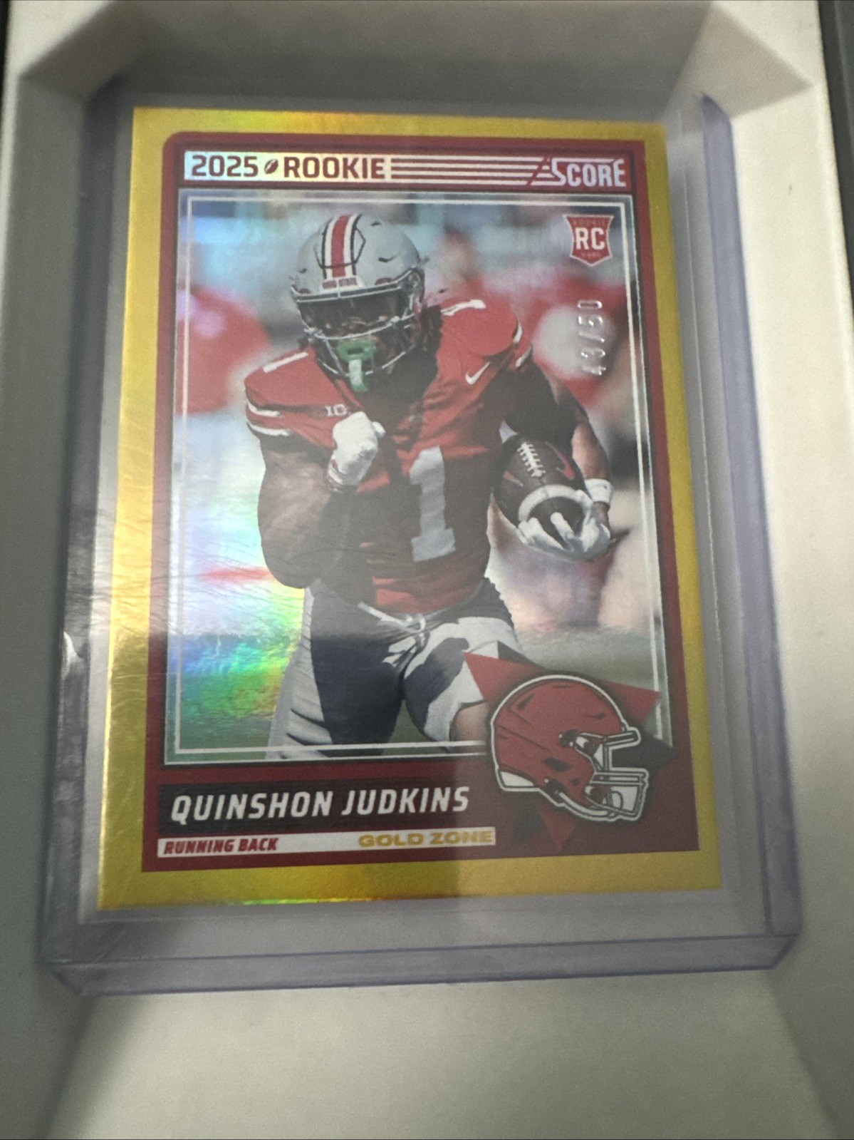 2025 Score Quinshon Judkins RC #38 Gold Zone 43 /50 – Browns Rookie SSP NFL Card
