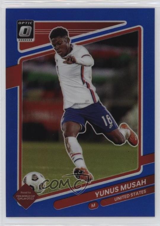 2021-22 Panini Donruss Road to Qatar Optic Blue Prizm 2/99 Yunus Musah #161 12wc