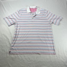 Bobby Jones X-H2O Mens XL Polo Shirt Striped White Pink Blue Short Sleeve Golf