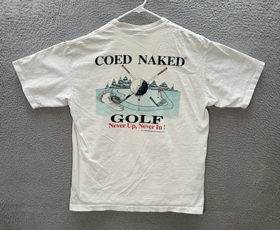 Vintage Coed Naked Shirt Adult XL White Single Stitch Golf Grunge 90s Y2K Mens