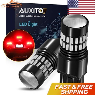 2X AUXITO 7443 7440 Red Flash Strobe Blinking Brake Stop Tail LED Light Bulbs