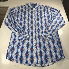 Wrangler Western Pearl Snap Shirt Mens Large Tall Blue Southwestern Aztec Cowboy
