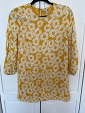 Forever 21 Women Sz Medium Shift Dress Yellow White Sunflower Floral Long Sleeve