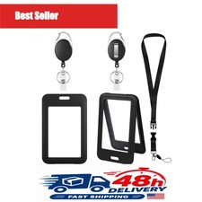 ID Badge Holder with Retractable Reel Clip  Lanyard, Double-Sided Clear