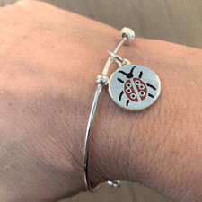 Vantel Pearls Ladybug Bracelet Silver Bangle for Teens or Adults