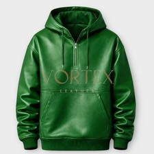 Premium Green Leather Hoodie For Men's Lambskin Leather Hoodie Classic Style