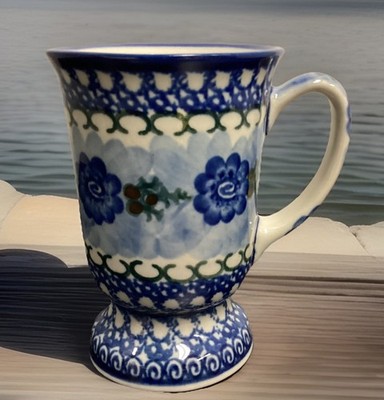 Hand-Painted Blue Rose Polish Pottery Mug Ceramika Artystyczna Unikat
