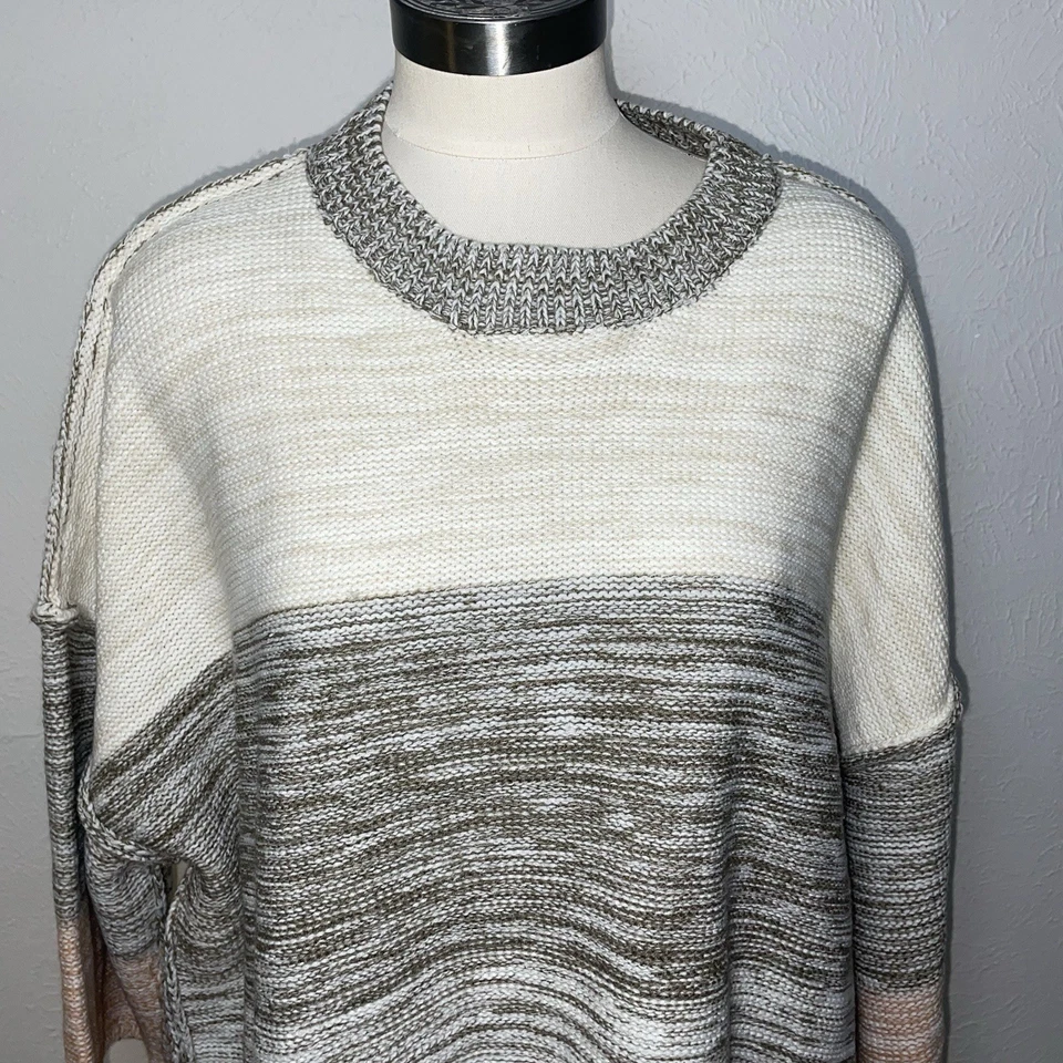 Easel Oversized Sweater Medium Colorblock Knit Pullover Beige Gray Peach Stripes - Image 4 of 4