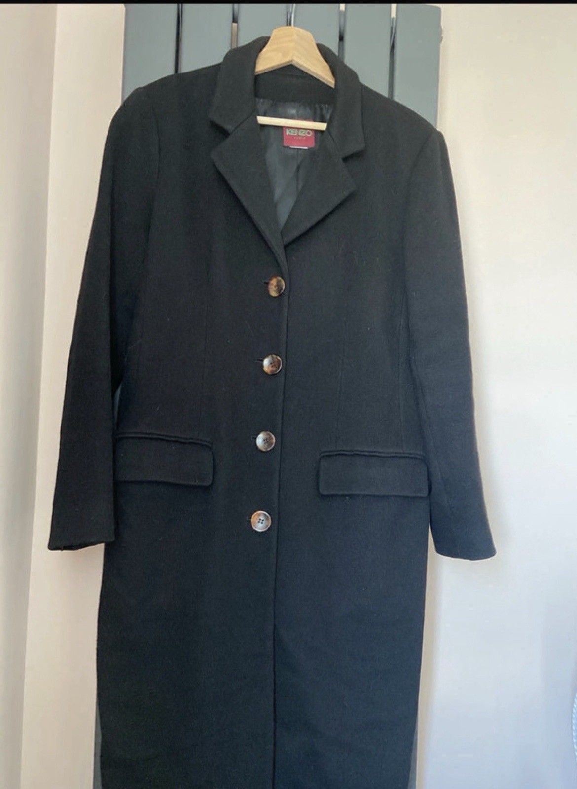 KENZO Paris Cappotto uomo nero lungo con bottoni foderato tasche taglia 48