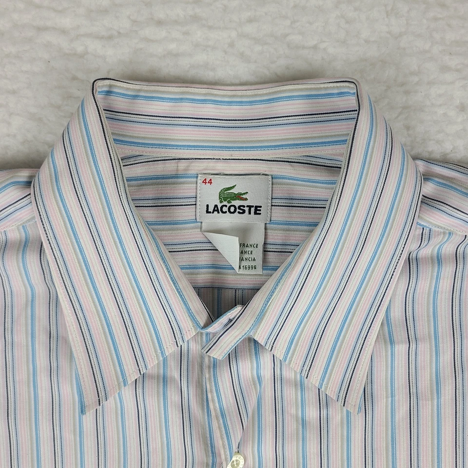 Camisa Lacoste Para Hombre 44 Azul Púrpura Gris Vestido a Rayas Abotonada Foto 4 de 4