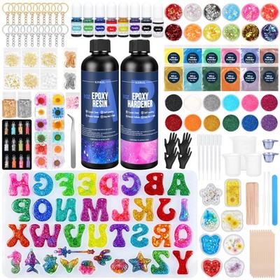 KISREL Epoxy Resin kit -18oz Alphabet Molds and 8 Mini Molds, Multicolored 