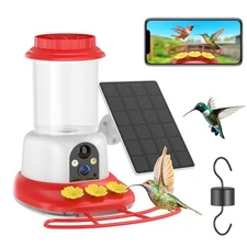  Smart Hummingbird Feeder with Camera, Solar Powered Bird Cam with 1 Year Red