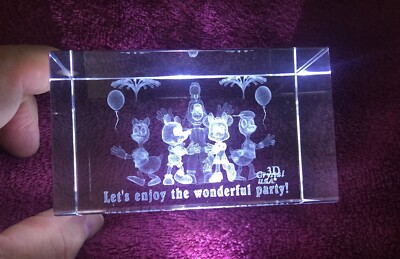 Unique 3D Crystal Birthday Block w/ Disney Characters ''Let's Enjoy The Party!''
