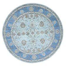 10' x 10' Blue Agra Shah Abbas Flower Design Wool Hand Knotted Round Rug R76123