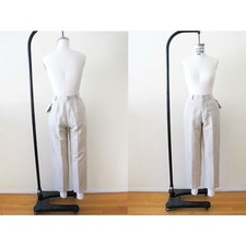 Vtg 90s Beige Linen Trouser Pants 24 XS Deadstock High Waist Tapered Leg