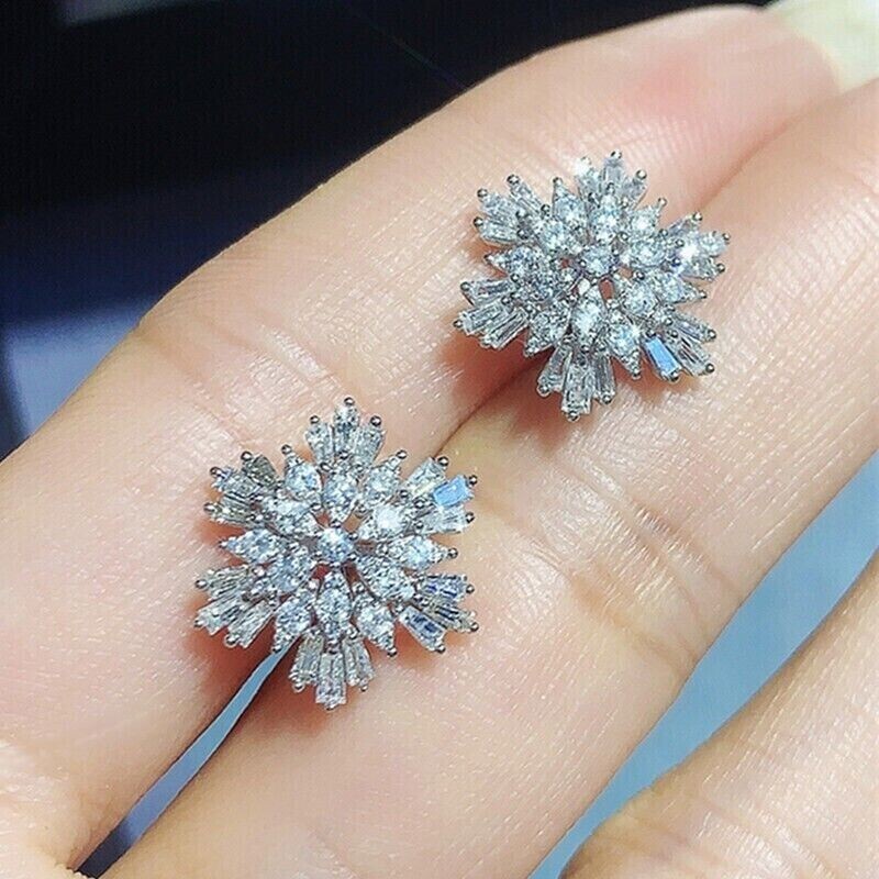 14K White Gold Plated 2.00 Ct Round Cut Simulated Diamond Cluster Stud Earrings