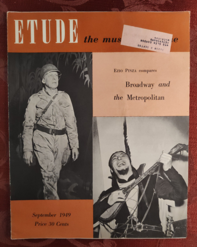 Rare ETUDE music Magazine September 1949 Ezio Pinza Darius Milhaud - 第 1/1 張圖片