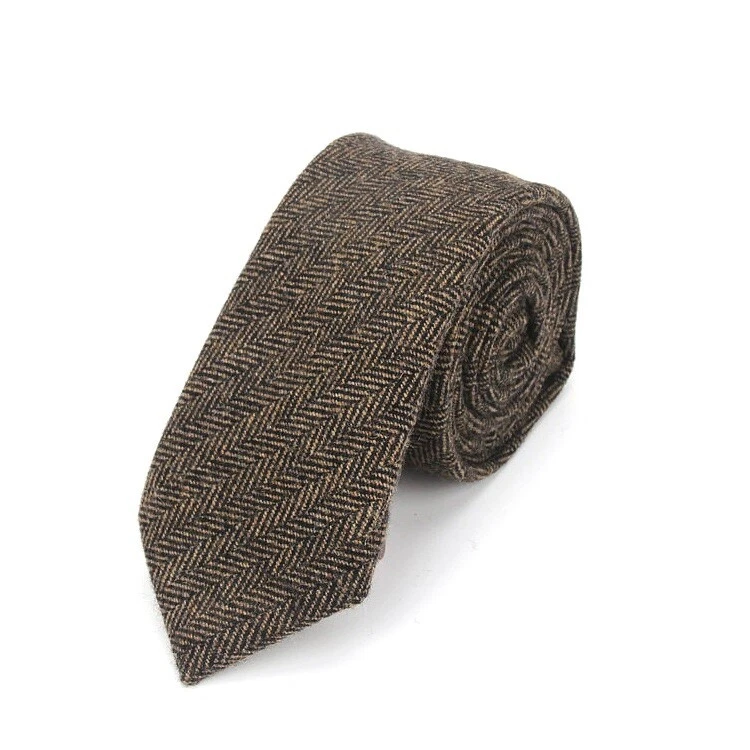 Men Herringbone Wool Blend Tweed Tie Wedding Groom Party Formal Occasion Necktie - Image 2 of 4