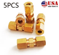 5x Brass Compression Fittings Union Connector For 3/16"OD Hydraulic Brake Lines