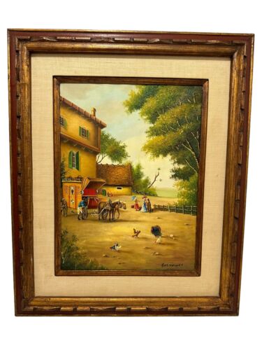 Original Oil On Canvas Paint Framed Landscape Stunning Antique Signed Germaines