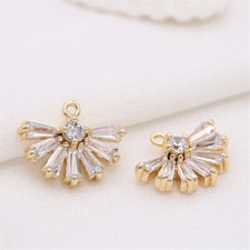6pcs CZ Pave Fan Shape Charm,Cubic Zirconia Fan Pendant,Zircon Semicircle Charm