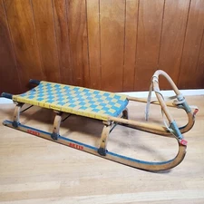Vintage Artis Sport 51" Wooden Snow Sled w/Woven Platform Back Grips