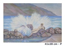 QUADRO FIGURA FEMMINILE IN RIVA AL MARE OPERA DEL PITTORE MODENESE PANCALDI 1960