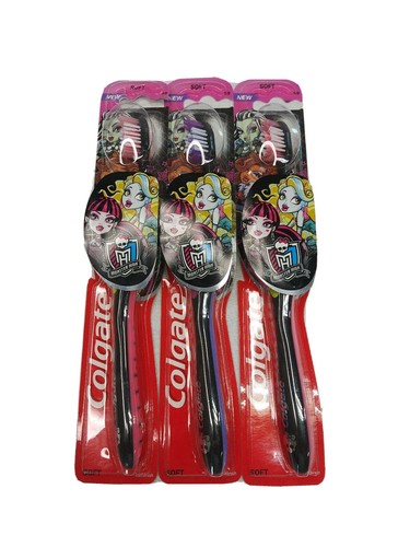 Cepillo de dientes Colgate MONSTER HIGH con limpiador de lengua púrpura y rosa NUEVO PAQUETE DE 3 LOTE  - Imagen 1 de 7