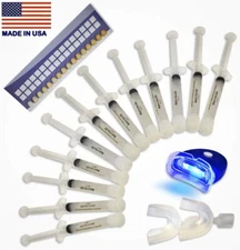 Teeth Whitening Kit (12) Gels (2) Trays (1) White LED Light Best Set 44% Bleach