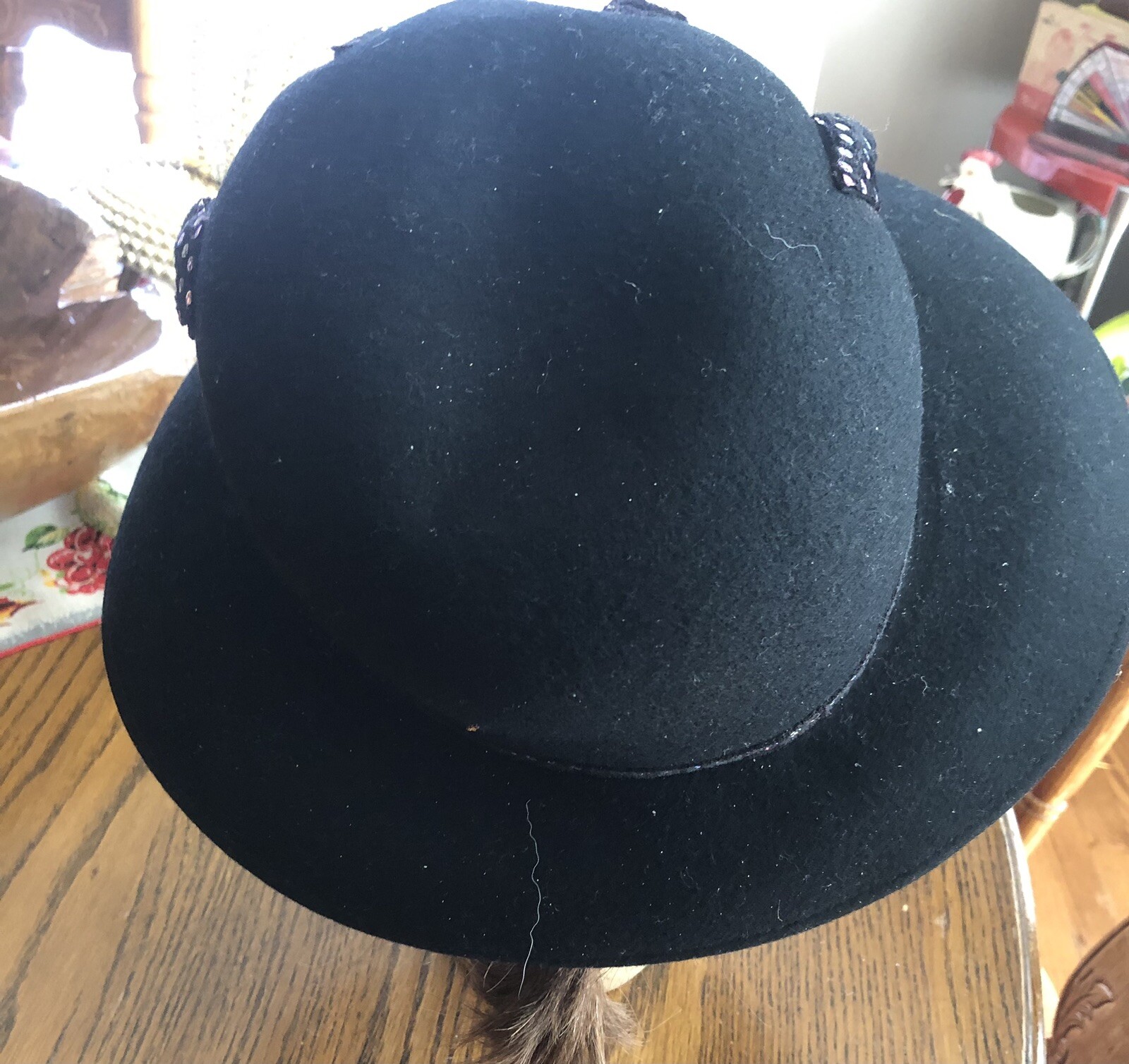 Statement Black Felt  & Sparkling Rhinestone Chur… - image 2