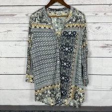 Parsley Sage Womens Shirt Large Multicolor Button Up Boxy Mixed Media Patchwork